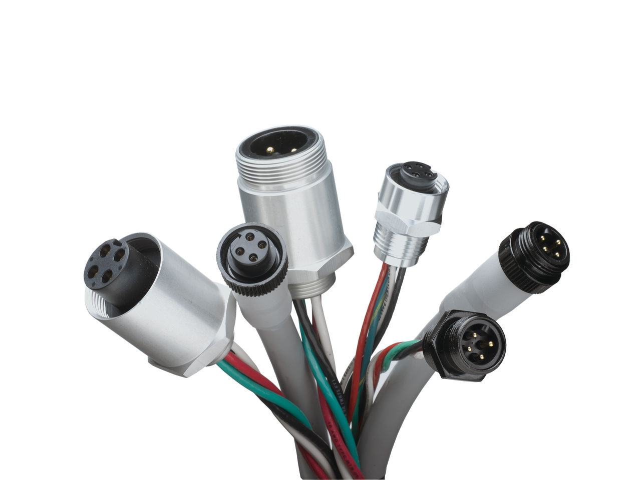 BradPower circular connectors attached to cables and wires 
