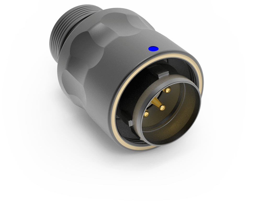 AirBorn TriMate thread-lock circular plug with integrated shield termination.
