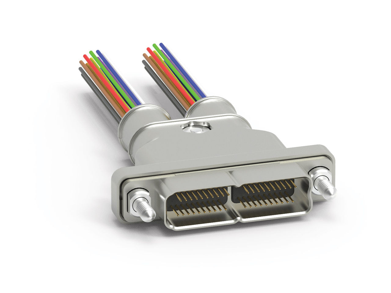 AirBorn SInergy Modular High-Speed Hybrid Connector with two bays and discrete wires.
