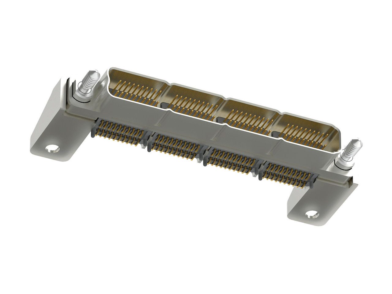 AirBorn SInergy four-bay right-angle board-mount modular connector.