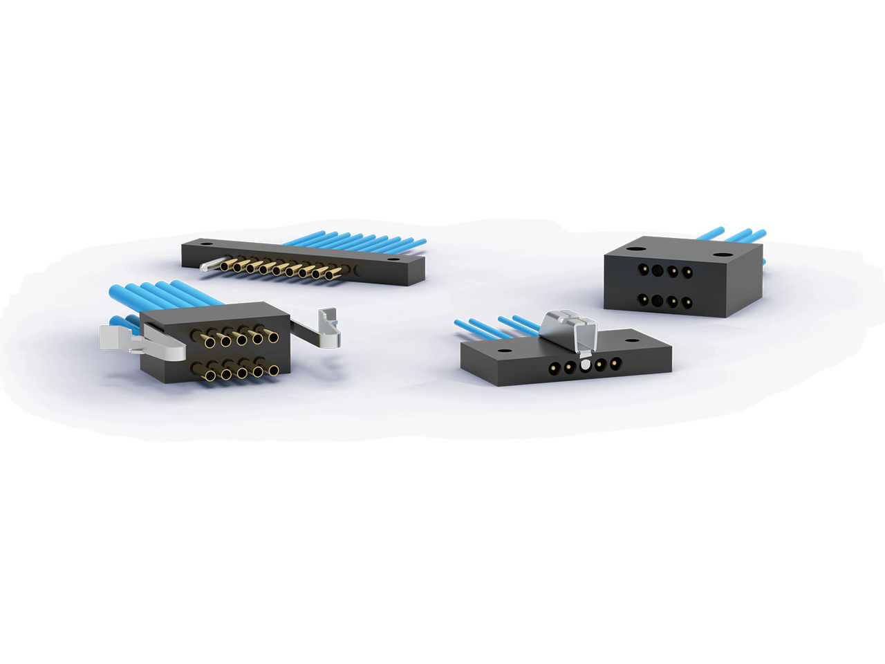 Various types of AirBorn AirStrip connectors including right-angle receptacles, pre-wired I/O plugs and more. 