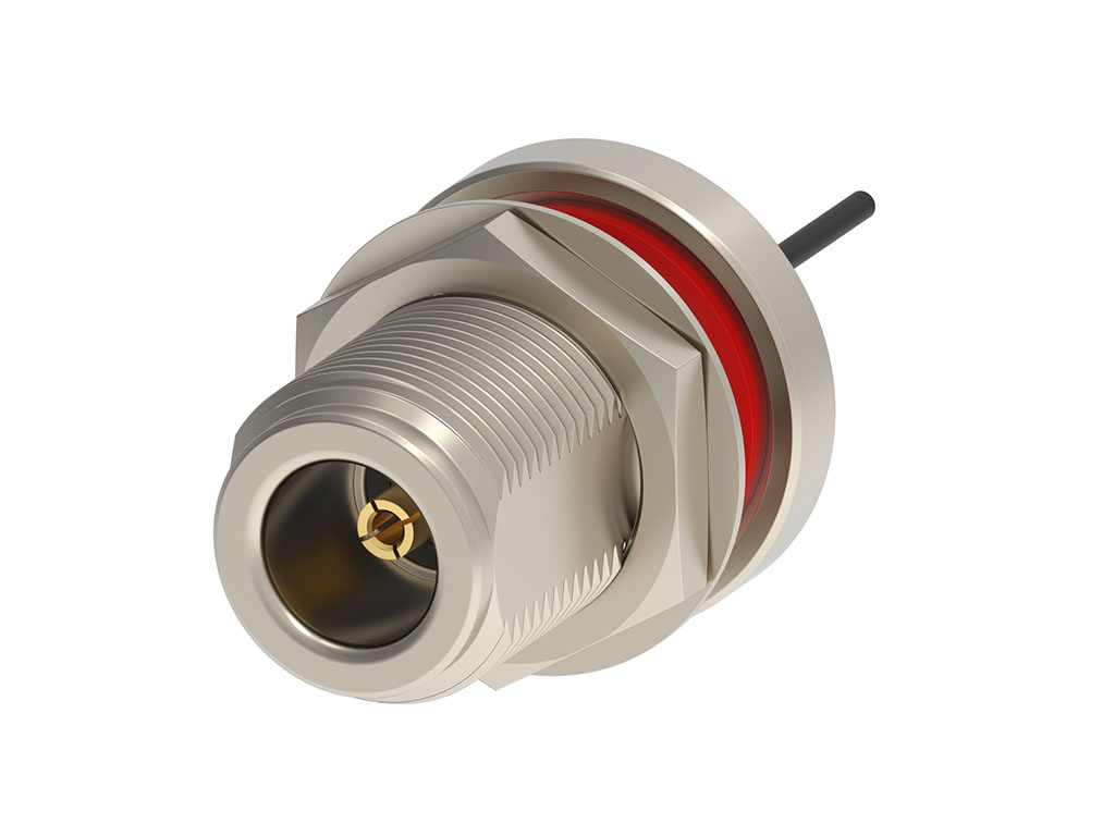 Type N 11 GHz straight bulkhead-mount connector. 
