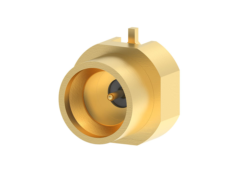 SMPM (subminiature push-on micro) 65 GHz surface-mount connector. 