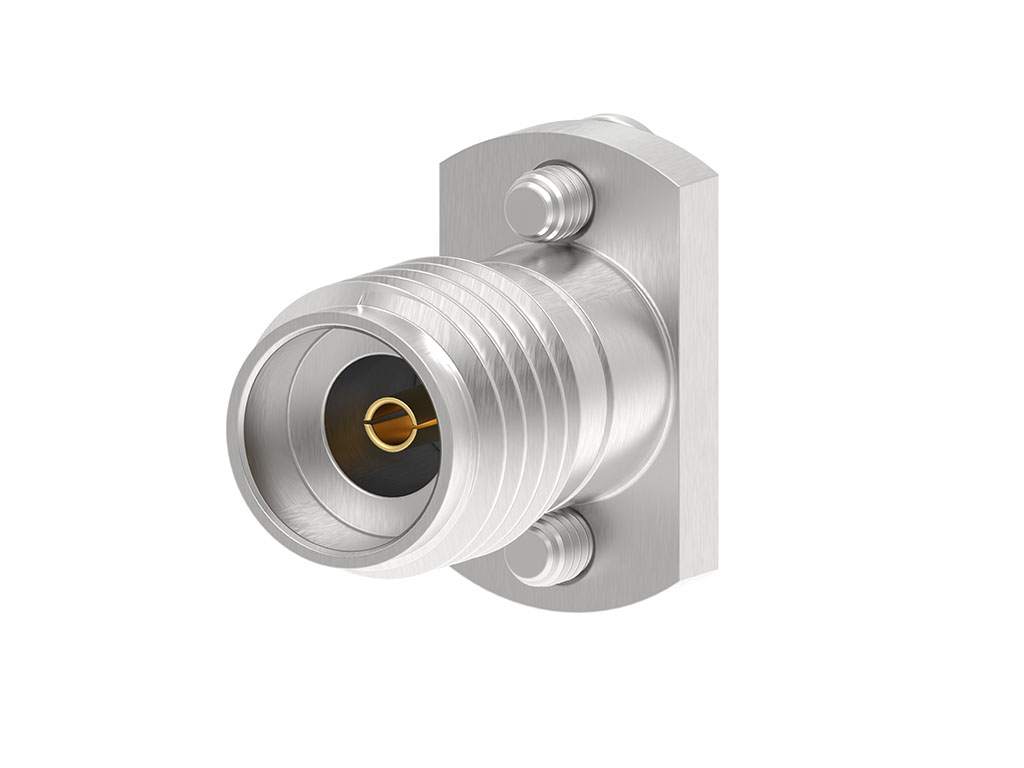 Precision solderless 40 GHz 2.92mm flange-mount jack. 