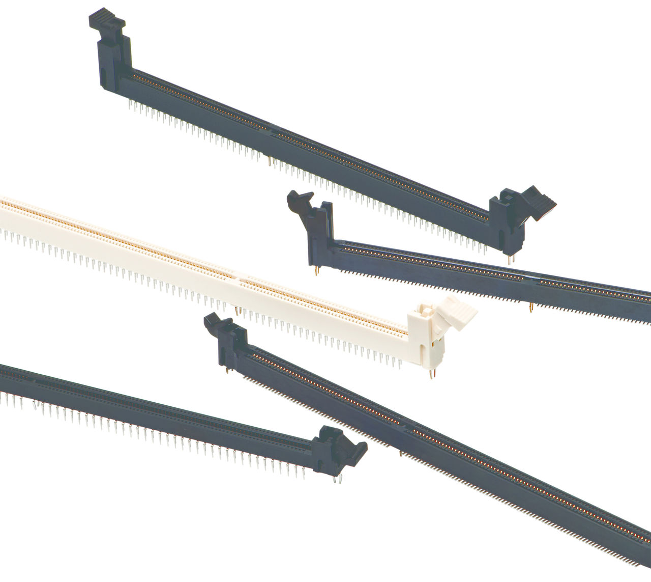 Molex DIMM connectors in black and white colors.