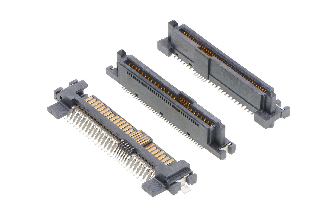 Molex Serial Attach SCSI (SAS) connectors in vertical and right-angle orientations.