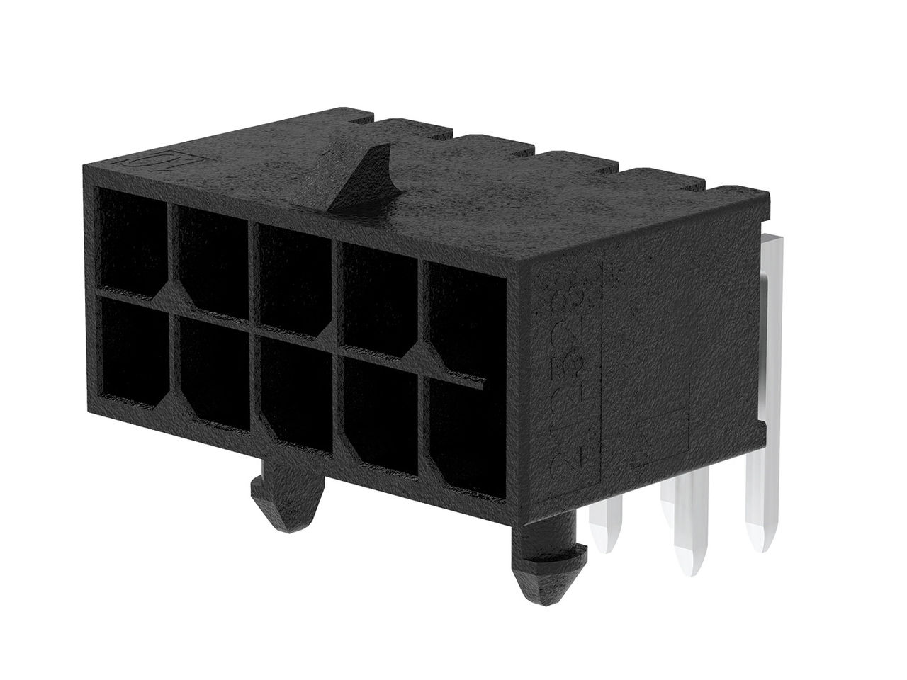 Micro-Fit+ connector header in a right-angle orientation with 94 V-0/Glow Wire resin. 