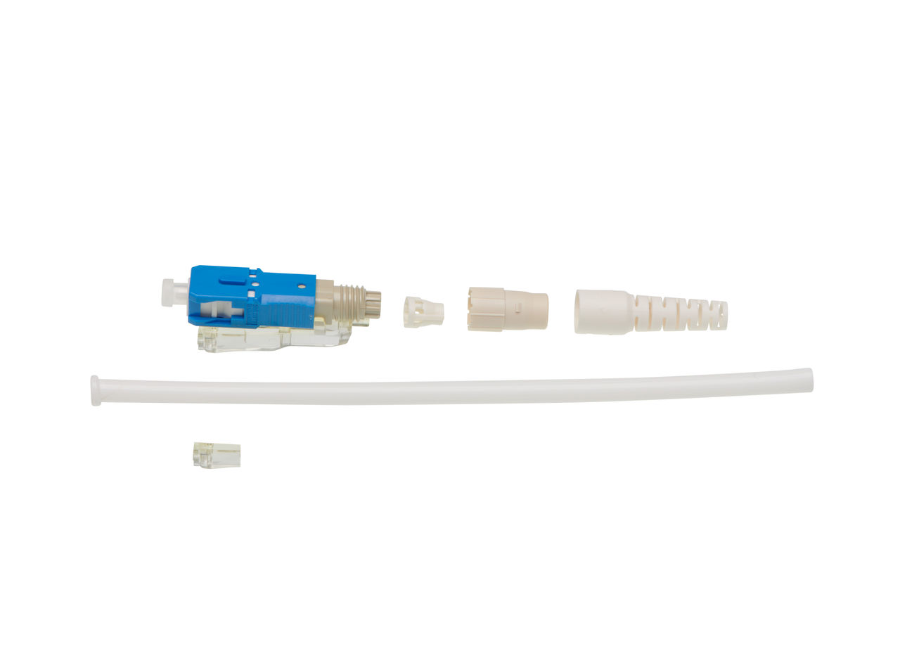 A QuasarOptiX Field Mountable Connector in a disassembled state. 