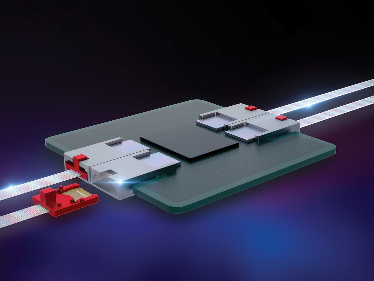 Molex TeraVERSE Detachable Optical Chiplet Connectors with a modular circuit board.
