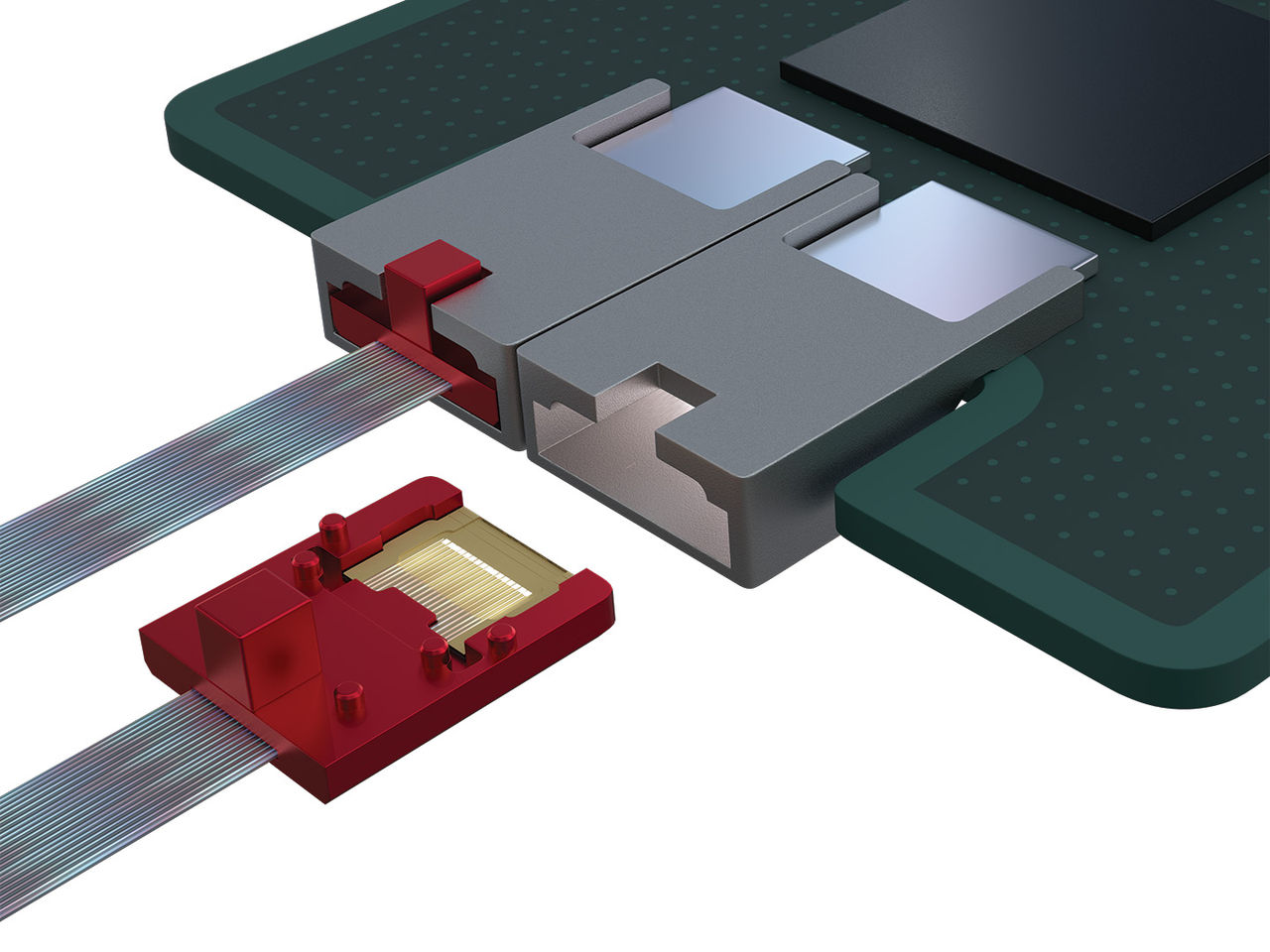 Molex TeraLIGHT Detachable Silicon Photonic Connector plugged into a modular circuit board.