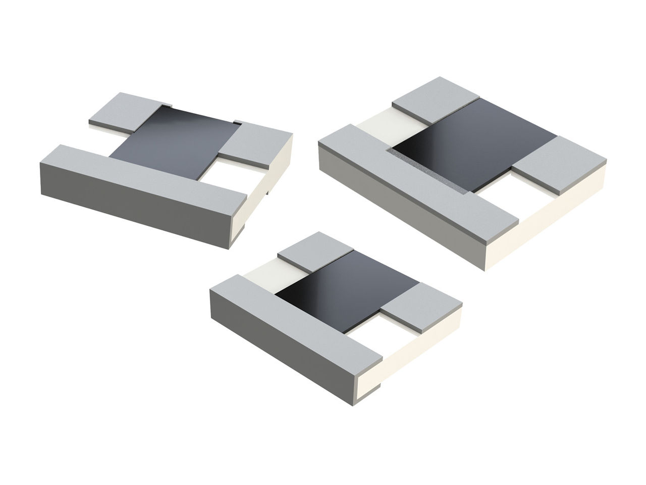Group of Molex chip attenuators with silver over nickel plating.