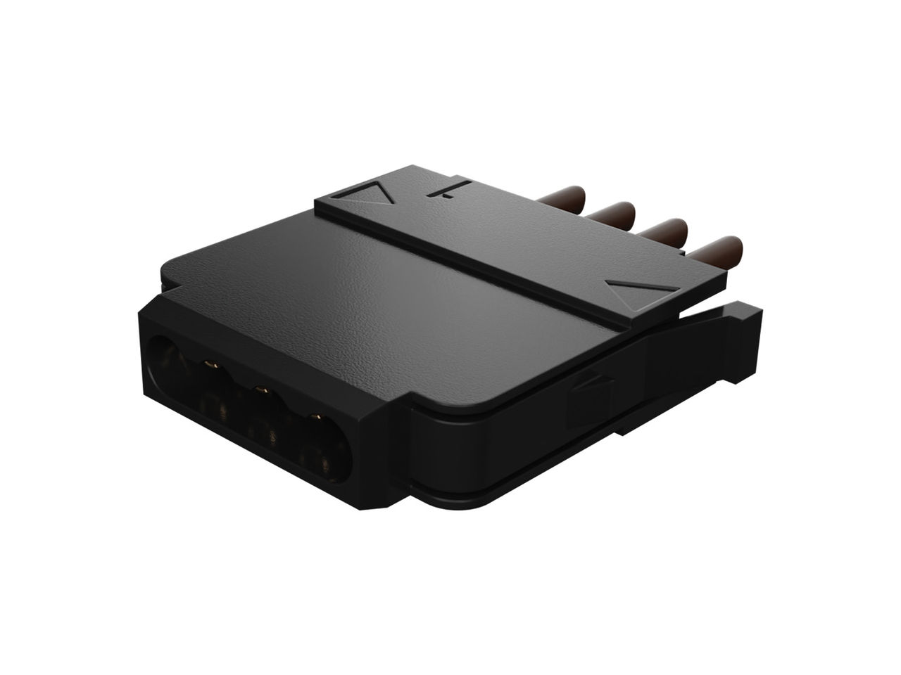 Molex four-line ganged MPRF plug with side-latch design.