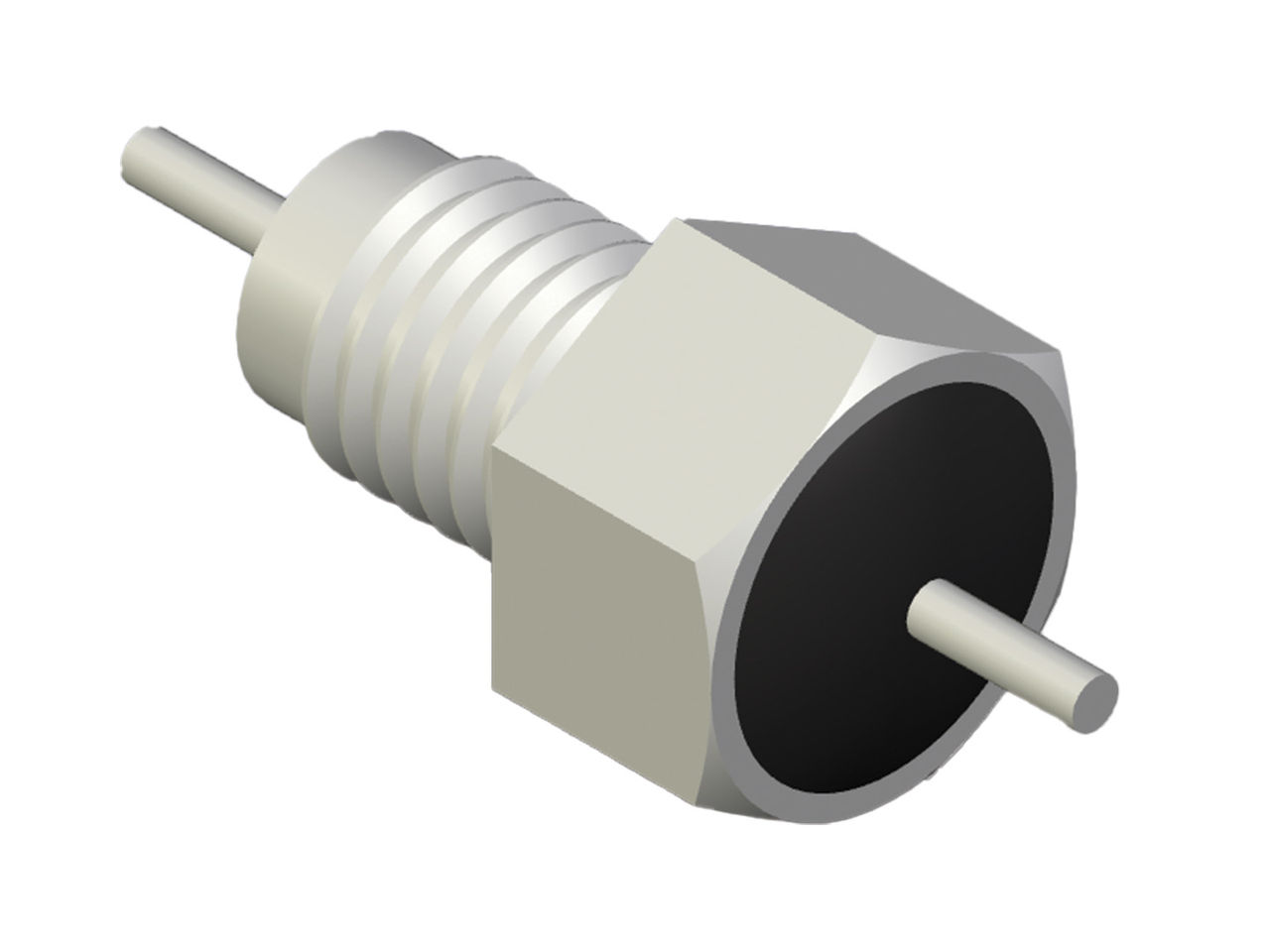Resin-Sealed EMI Filter suitable for harsh environments with a 12-32 thread and C circuit.