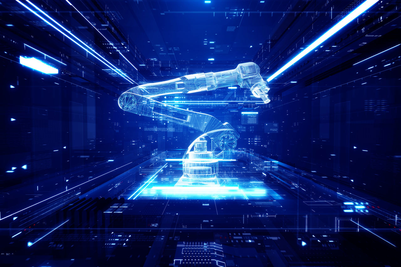 An engineering concept of an Industry 4.0 connected manufacturing robot.
