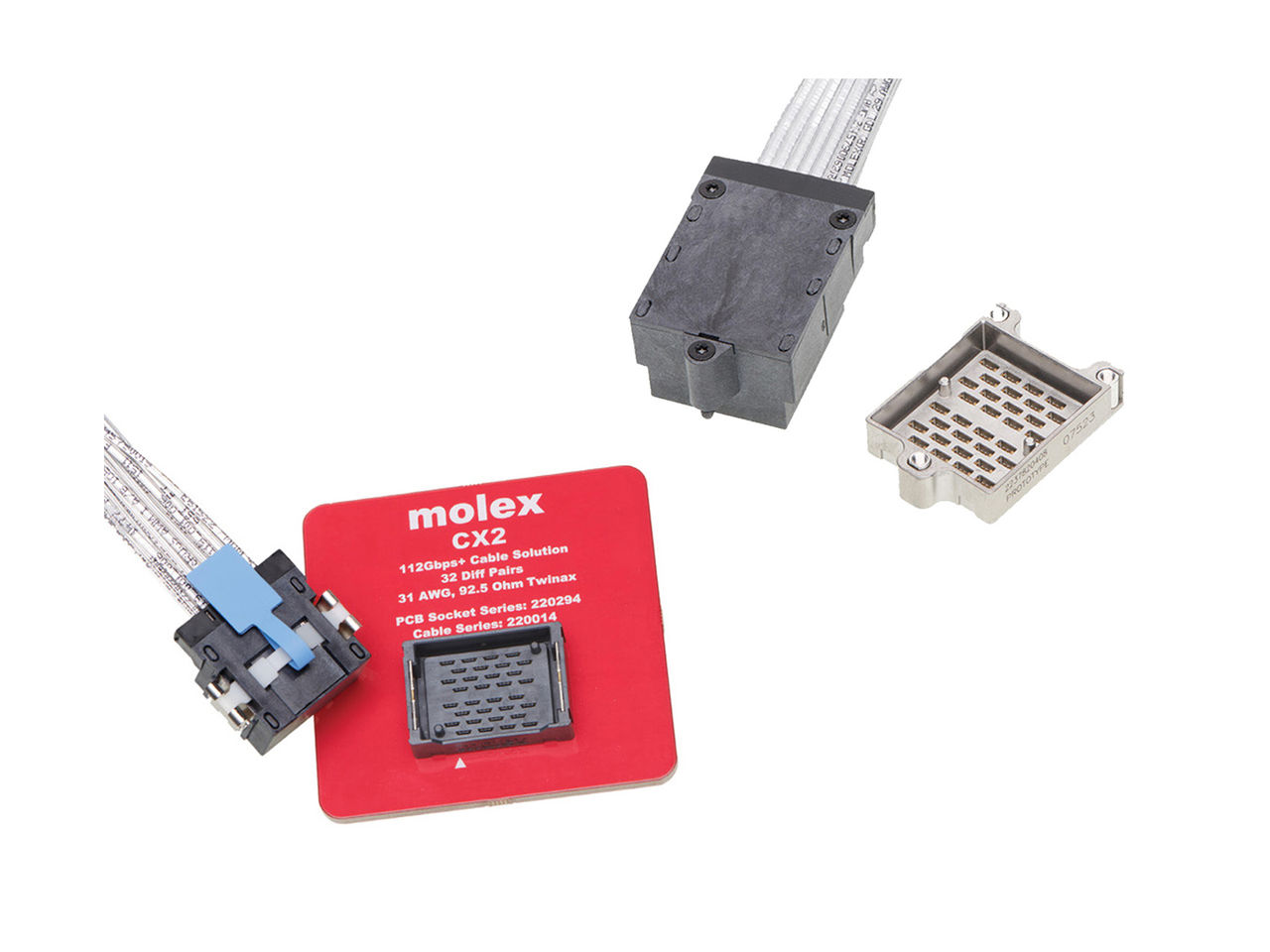 Molex CX2およびCX2デュアルスピードコネクターとケーブルアセンブリー。