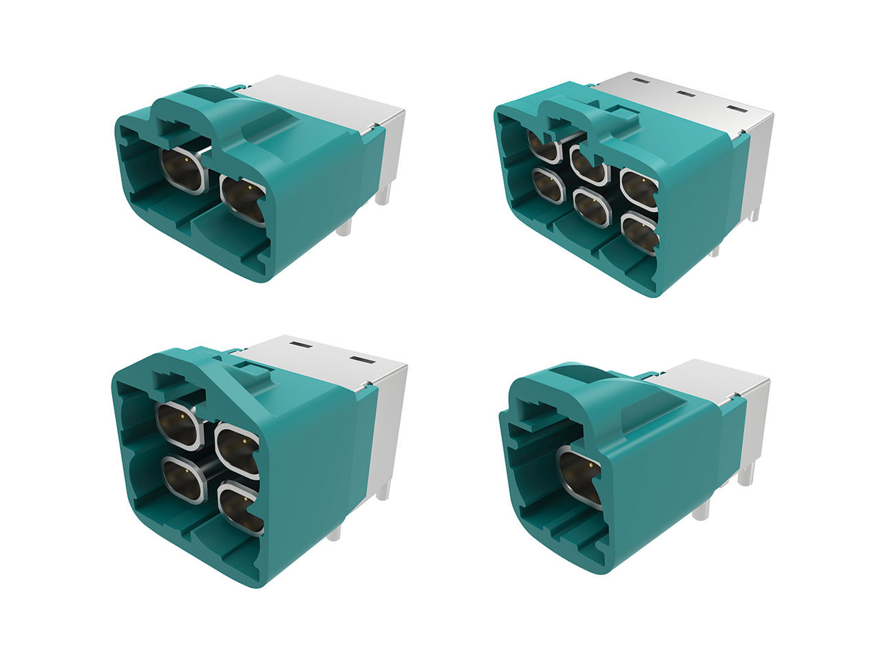 ディファレンシャルペア数が1ペア、2ペア、4ペア、6ペアのライトアングルヘッダーを備えたMolex HSAutoLink Gマルチギガビット差動コネクター。