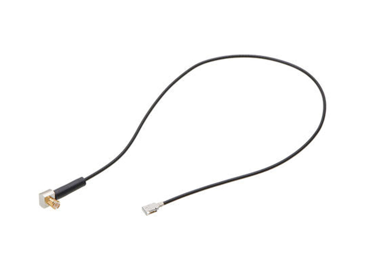 Right-angle MCX to I-PEX MHF I LK RF coaxial cable assembly. 