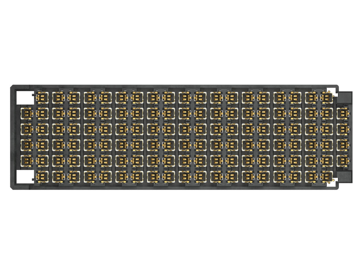 Top-down view of a 122-differential pair Molex Gemini Mezz Connector showing the grid layout.