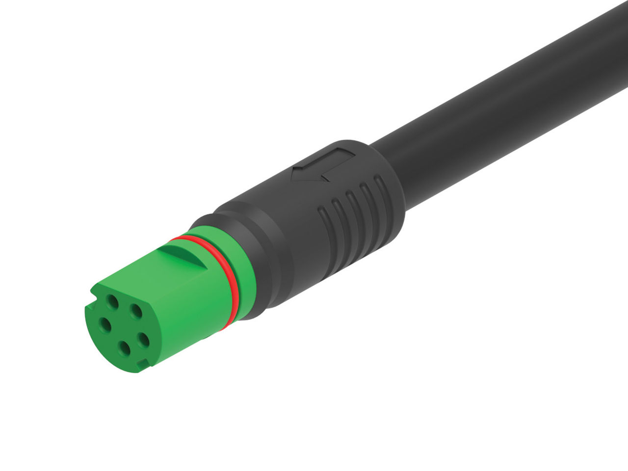 MiniCirc circular female connector on a cable with seal to provide IP68-level protection.