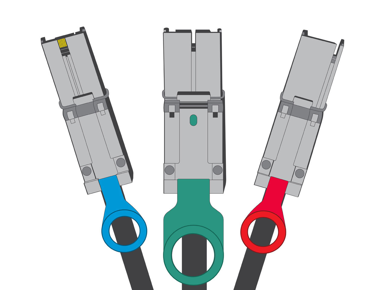 複数の識別プロトコル向けに色分けされたタブを備えたMolex iPassコネクター。
