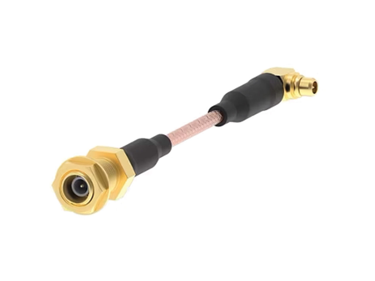 MMCX Right-Angle Plug to MCX Straight Bulkhead Jack RP on RG-178 Cable.