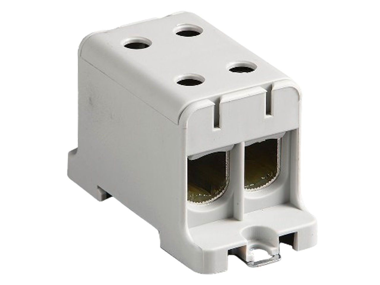Molex high-current universal clamp for DIN rail mounting.