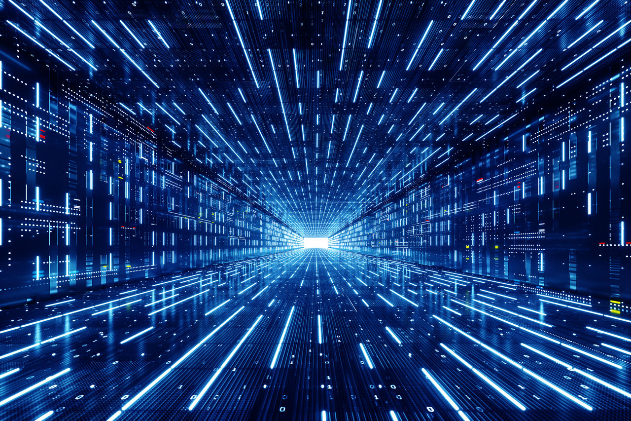 Digital generated image of rectangular shaped data tunnel.