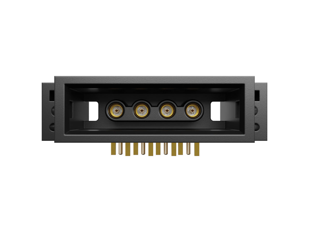 4 联 Molex MPRF 插孔插座，采用直角 PCB 通孔安装。